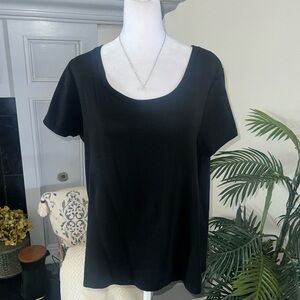 J. Jill Pima Scoop-Neck Black Short Sleeve Tee L Petite